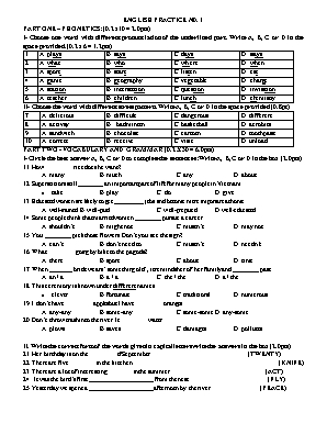 Đề ôn thi chọn học sinh giỏi môn Tiếng Anh Khối 9